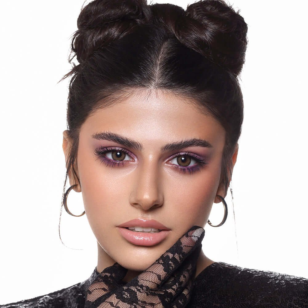 Black Hair Makeup With Green Colored Contacts