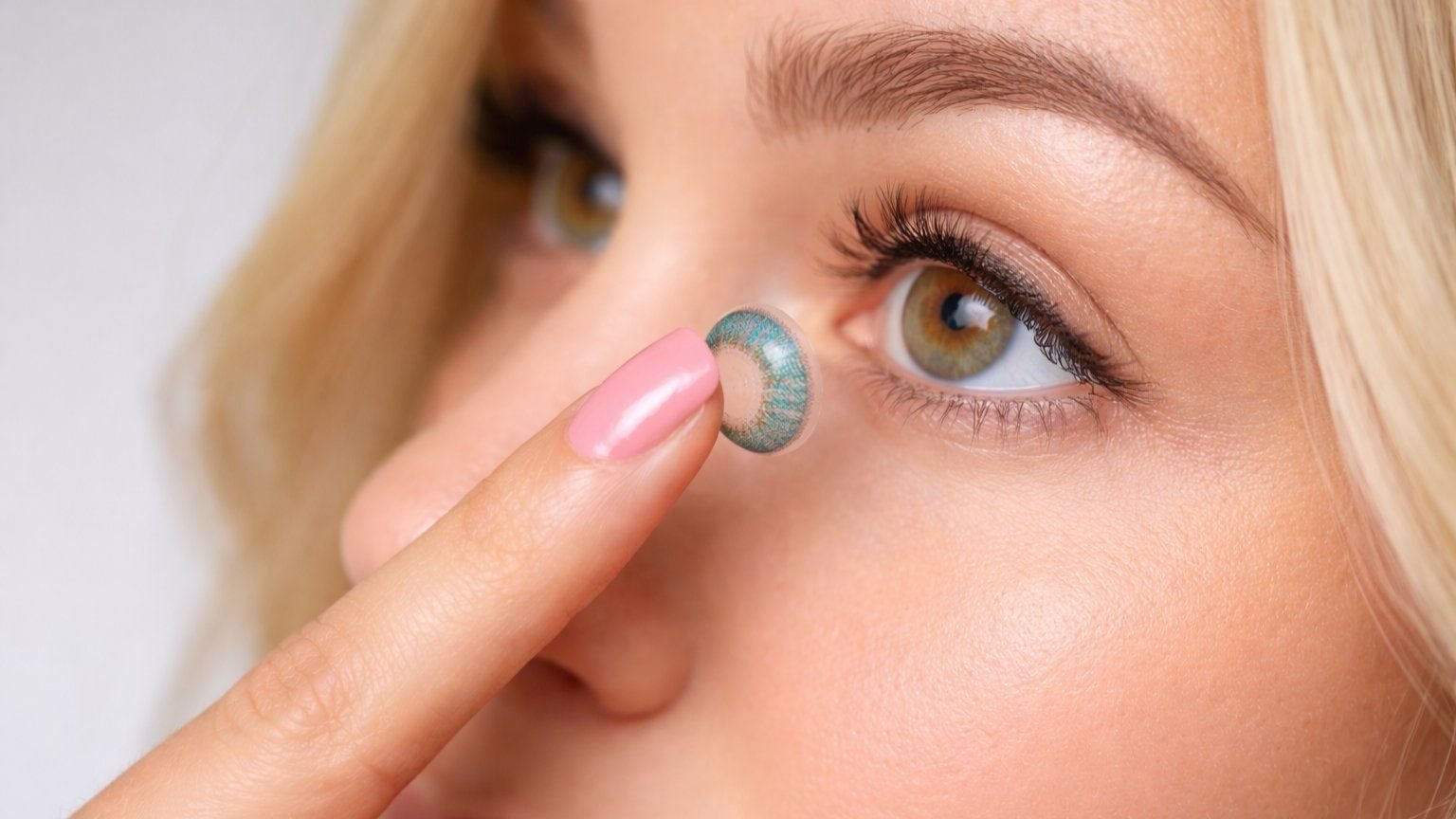 Festival Makeup With Violet And Blue Colored Contacts